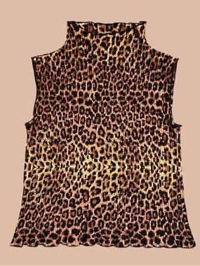 Vintage 80s leopard print mock neck pleated sleeveless top classic with an edge